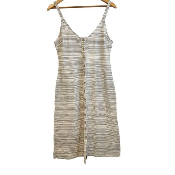 Lucky Brand Cream and Black Stripe Button Up Jersey Knit Sleeveless Midi Dress - Picture 3 of 9